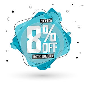 Sale 8% off, discount banner design template, promo tag. Shopping poster, vector illustration