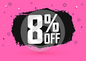 Sale 8% off, discount banner design template, promo tag. Shopping poster, vector illustration