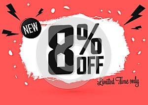 Sale 8% off, discount banner design template, promo tag. Shopping poster, vector illustration