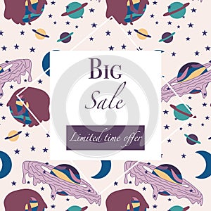 Sale ad banner with purple colorful celestial ice cream