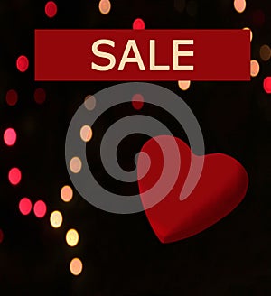 Sale ad with text Sale red heart on bokeh