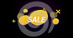 Sale advertisement in colourful bubbles against retro background 4k