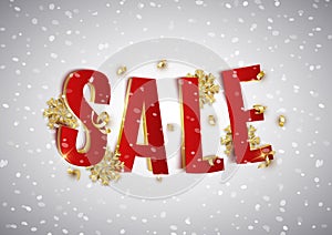 Sale advertisement, realistic letters and Merry Christmas discount, vector illustration