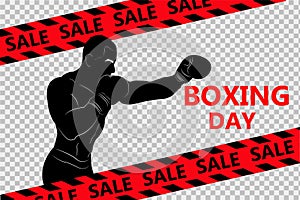 Sale. All for boxing. Athlete in training. Silhouette. Boxing. Direct hit