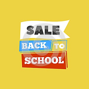 Sale Back to school emblem with book. Bright illustration.