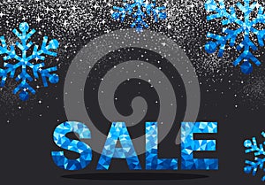 Sale background with blue snowflakes.