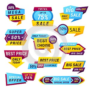 Sale badges. Big  mega  total  super. only today  best price  choice  special offer stickers. Clearance