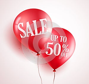 Sale balloons vector design with 50% off red color in white background