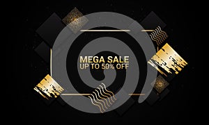 Sale banner background with black and golden rectangles