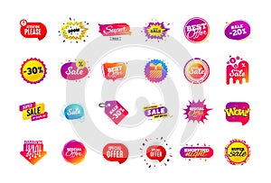 Sale banner badge. Special offer discount tags. Coupon shape templates. Best offer badge. Super discount icons. Vector