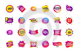 Sale banner badge. Special offer discount tags. Coupon shape templates. Best offer badge. Super discount icons. Vector