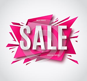 Sale banner. Best price label. Special offer vector template. Spring sale pink sticker, tag. Shopping background