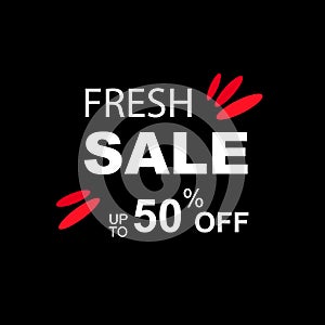 Sale banner in black and red. Fresh sale. Discounts up to 50 percent. Black Friday. Prices reduced. Vector EPS 10