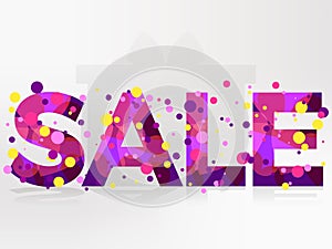 Sale banner isolated on white background. Bright inscription with colored circles. Vector