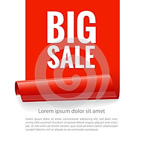 Sale banner. Realistic Red Glossy paper ribbon