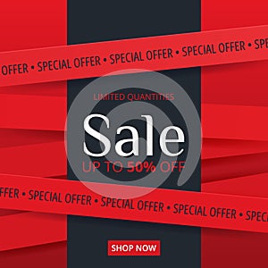 Sale banner. Red discount background for social media.