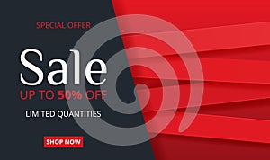 Sale banner. Red discount background for social media.