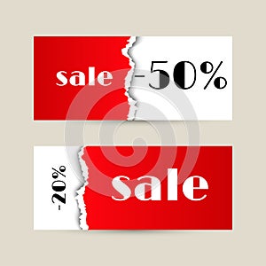 Sale banner with red torn paper texture