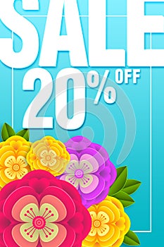 Sale Banner Special offer 20% Off Background with beautiful flower  illustration template