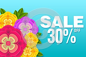 Sale Banner Special offer 30% Off Background with beautiful flower  illustration template