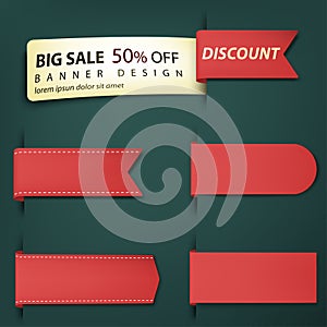 Sale Banner tags set. Red discount badges and big deals labels. Vector