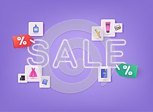 Sale banner template design. 3D Web Vector Illustrations