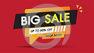 Sale banner template design with 60% big sale special discount promotion offer.Red color theme.Rounded speech end of season.