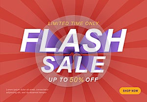 Sale banner template design with rays on a red background. Flash sale special up to 50 percent off. End of season