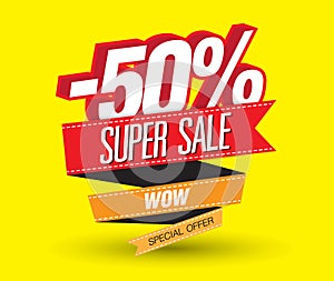Sale banner template design, 50% Super sale special offer. end of season special offer banner. vector illustration