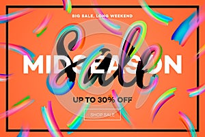 Sale banner template, midseason sale, orange background, vector illustration.