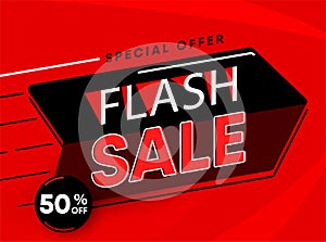 Sale banner vector illustration look like big arrow with offer text sign 50 percent off isolated on red background