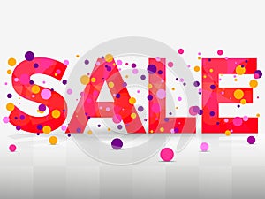 Sale banner on white background. Bright inscription with colored circles. Vector