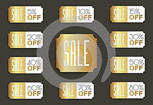 SALE banners set. 5% 10% 15% 20% 30% 40% 50% 60% 70% 80% OFF discount.