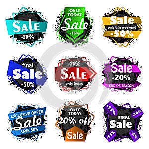 Sale banners set. Discount and promotion label. Discount and price tag.