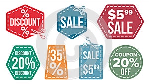 Sale Banners Set Vector. Scissor Line. Discount Coupon. Discount Tag. Cut Crop Border. Flat Isolated Illustration