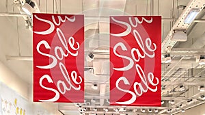 Sale banners in shopping mall