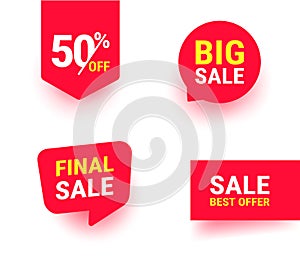 Sale, Best offer label set. Sale Discount Banner. Offer price tag collection. Red message bubble. Vector Illustration