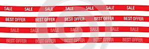 Sale and best offer ribbon banners. Isolated sale label in red. Best price template on white background. Vector illustration. EPS