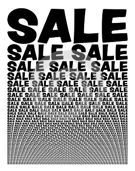 Sale black and white card composed of big amount of decreased words photo