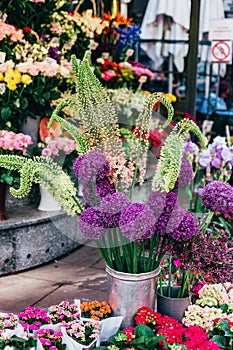 Sale bright flowers in the flower market