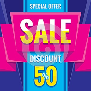 Sale - business banner creative vector illustration. Special offer abstract promotion advertising layout. Discount 50% concept dec