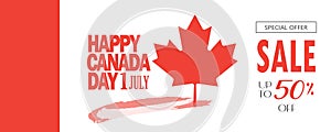 Sale Canada Day advertising banner, Canada flag red maple logo, gift card, online shopping card, template