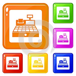 Sale cash register icons set vector color