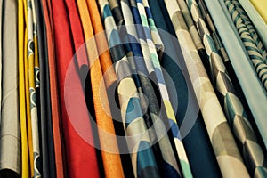Sale. colorful fabrics in the store.