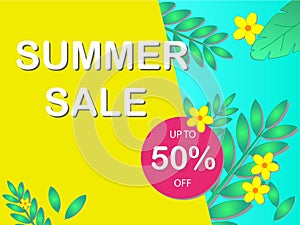 Sale concept banner with the text `Summer Sale` and discount percentage