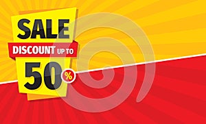 Sale concept horizontal banner. Discount up to 50% off promotion poster.