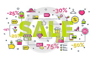 Sale concept with modern thin line icons on white background