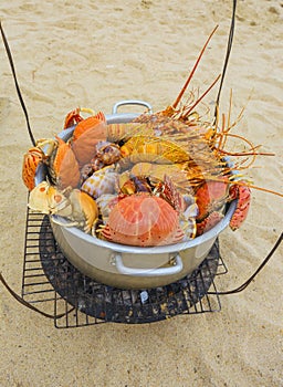 Sale of cooked seafood on the beach in Nha Trang