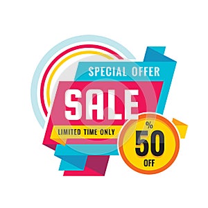 Sale - creative banner vector illustration. Abstract concept discount up to 50% promotion layout on white background.