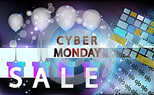 Sale cyber monday event, technology banner. Vector art for your sale promotion. Keyboard for enter in a e-marketing. Press keyboar